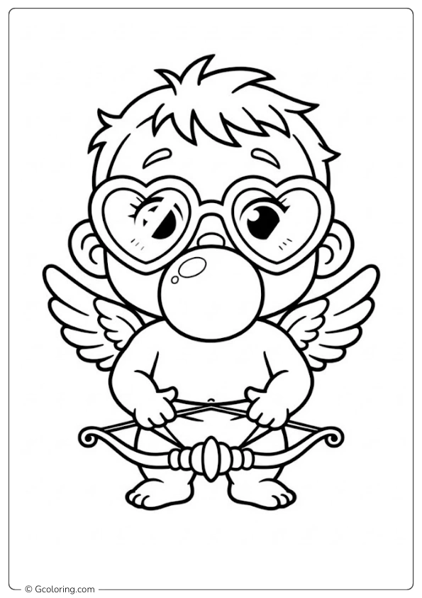 cupid blows a pink bubble coloring pages​