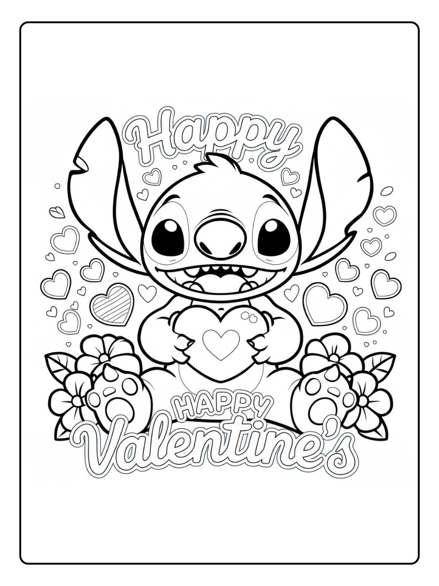 stitch valentines coloring pages