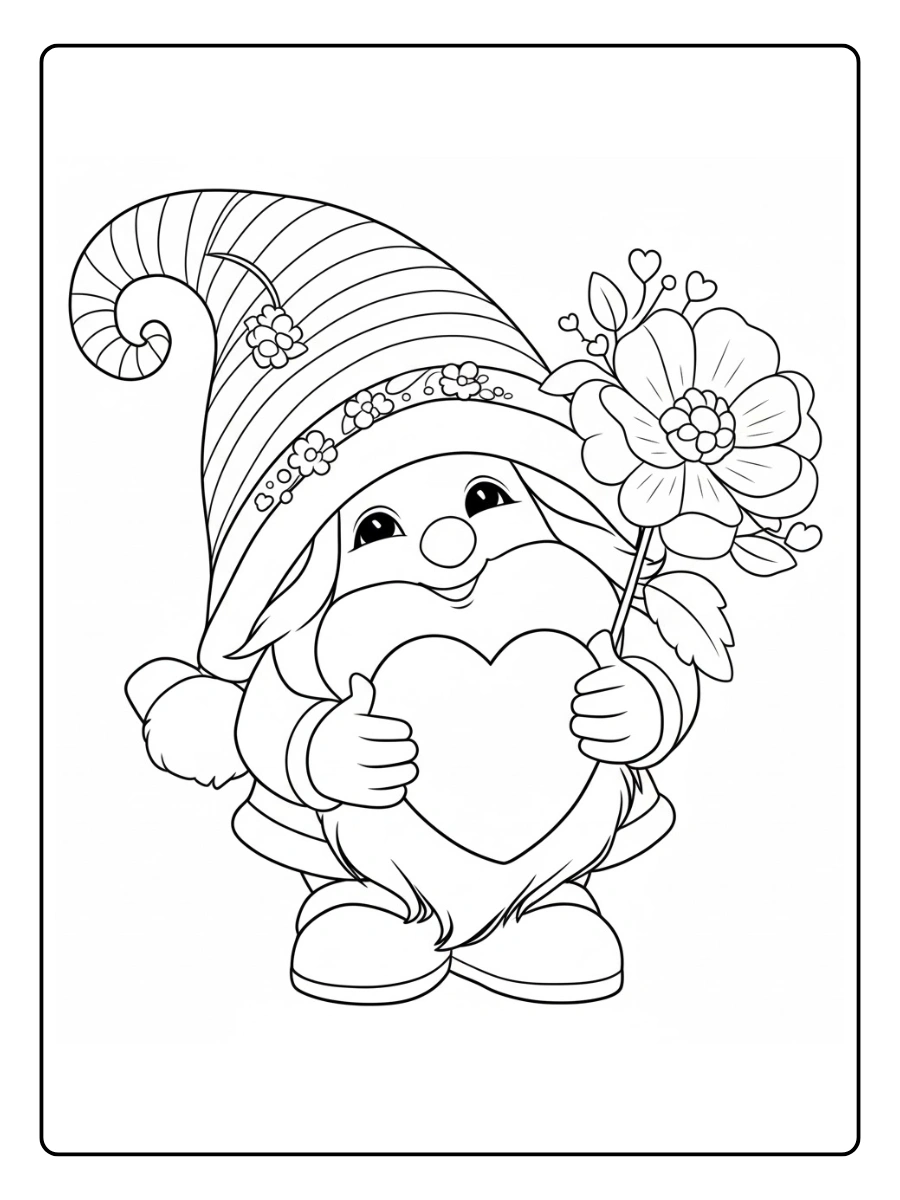 valentine gnome coloring pages