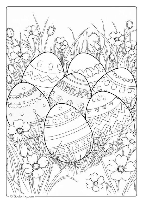 A beautiful Easter egg garden coloring page