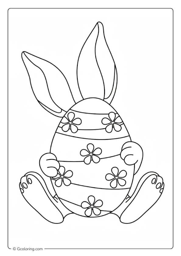 A charming Easter Egg Coloring Pages illustration of a bunny holding a large egg