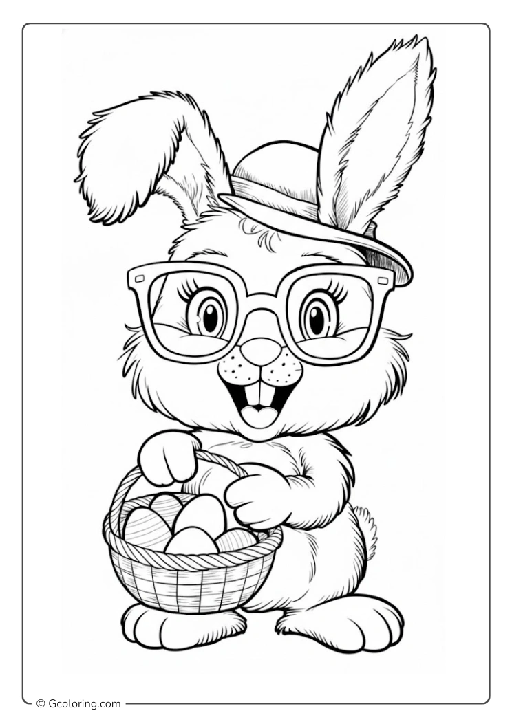 A cool Easter Bunny wearing glasses and a hat coloring page