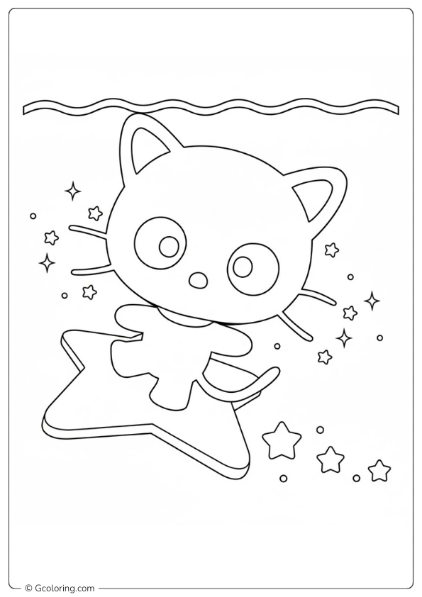 A cute Chococat coloring page with hearts and stars