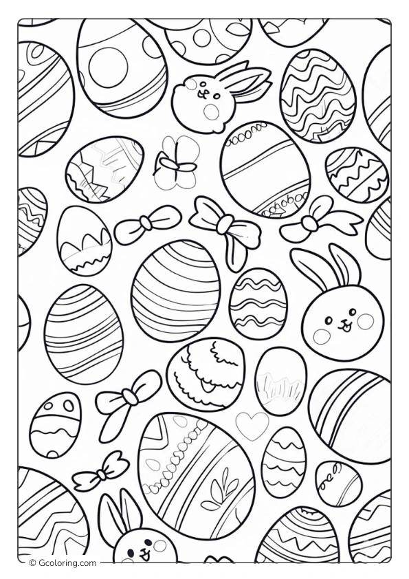 A fun Easter Egg Coloring Pages layout with various sizes and bows