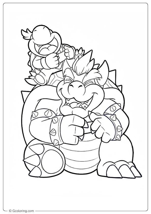 Bowser and Bowser Jr sharing a happy moment Coloring Page