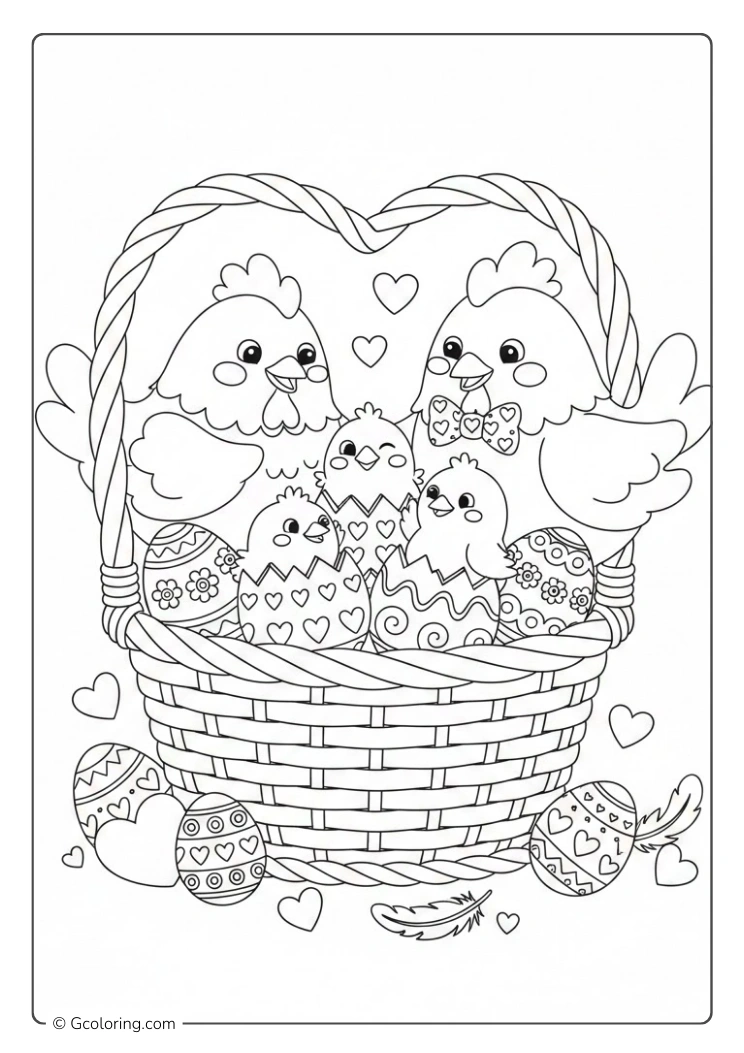 Chick Family Basket Coloring Pages