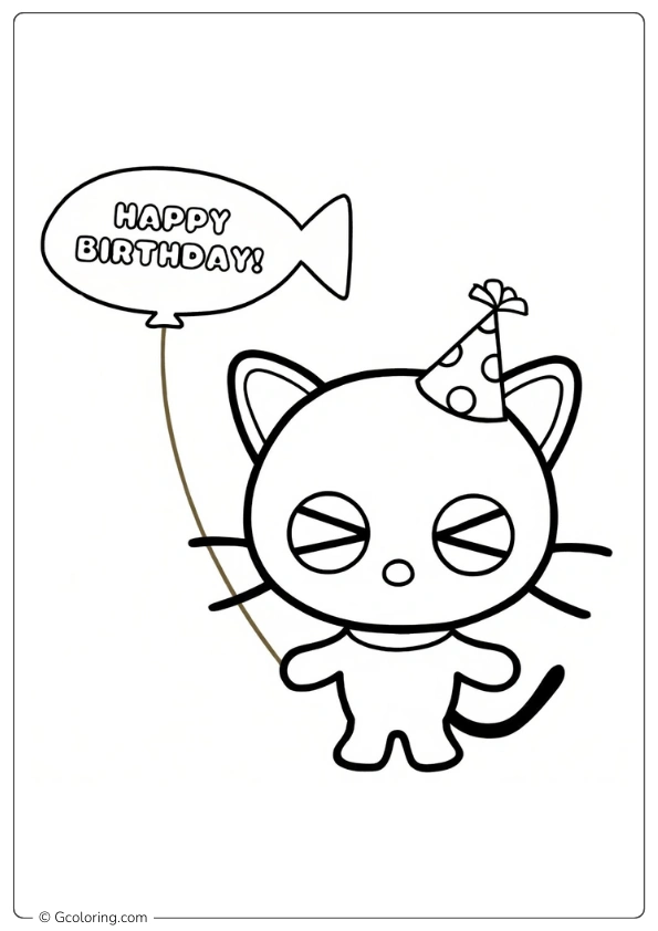 Chococat celebrates birthday with fish balloon Coloring Pages