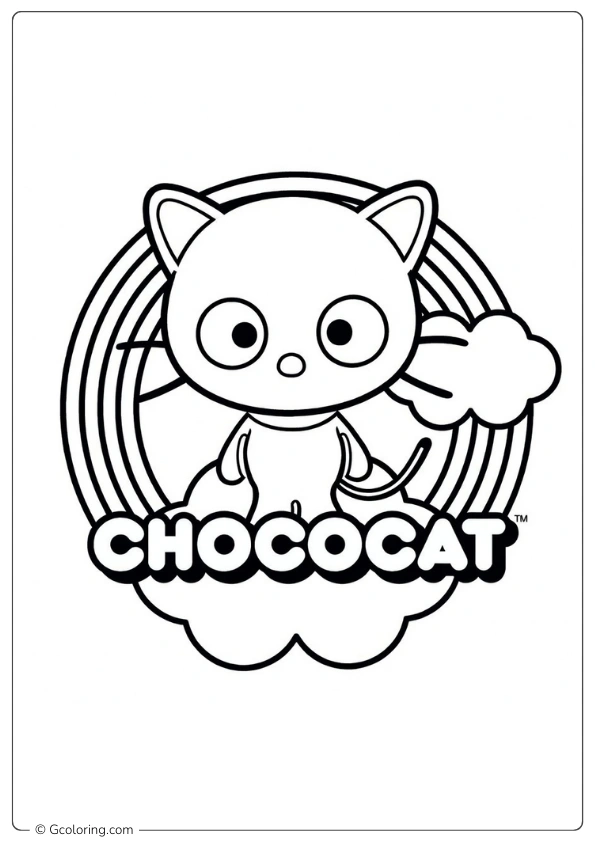 Chococat smiles inside a colorful rainbow circle Coloring Pages