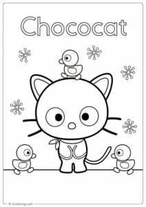 Chococat surrounded by cute ducklings Coloring Pages