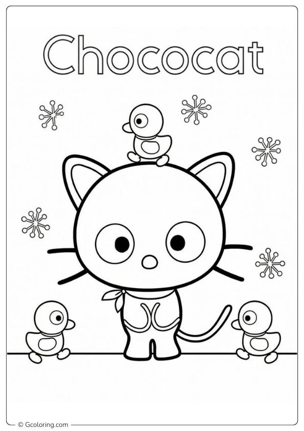 Chococat surrounded by cute ducklings Coloring Pages