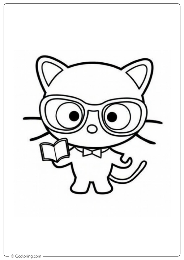 Chococat wearing glasses and holding a book Coloring Pages