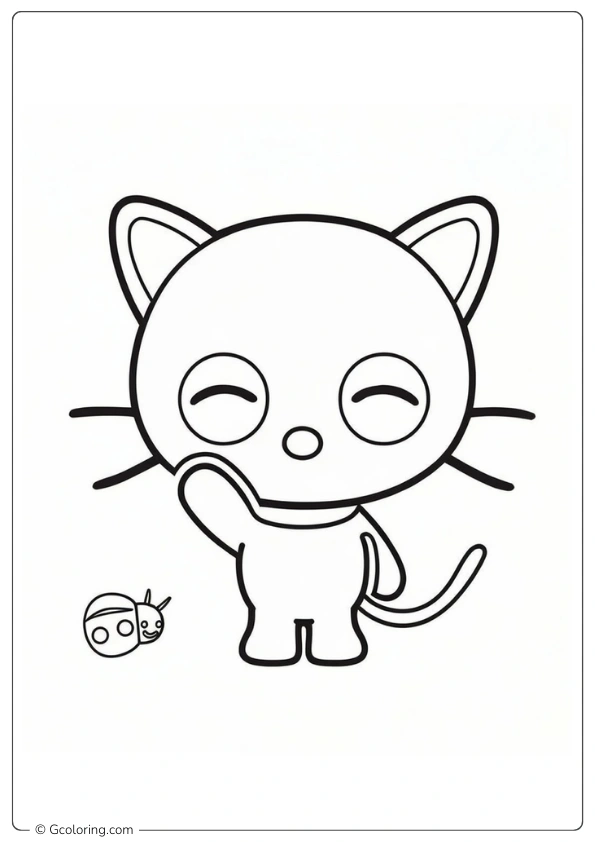 Chococat yawns cutely next to a ladybug Coloring Pages