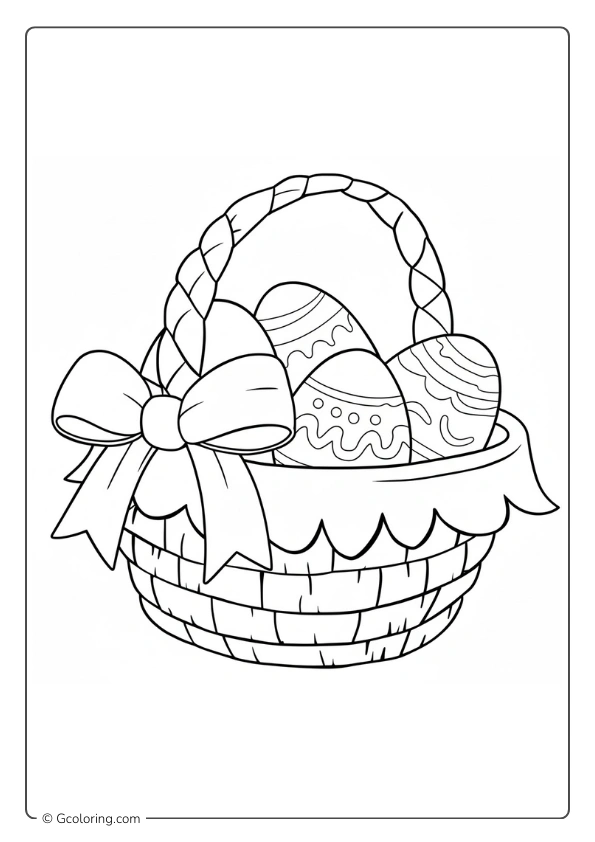 Easter Egg Coloring Pages basket filled with decorated eggs