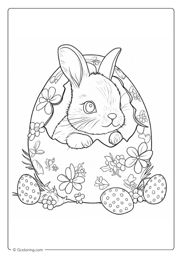 Easter Egg Coloring Pages showing a bunny hatching from an egg