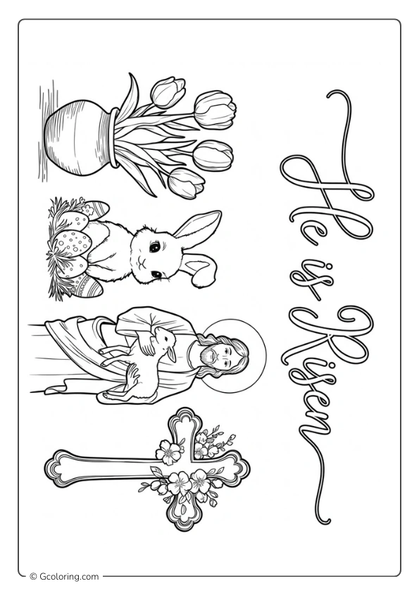 He is Risen coloring page with theme religious Easter