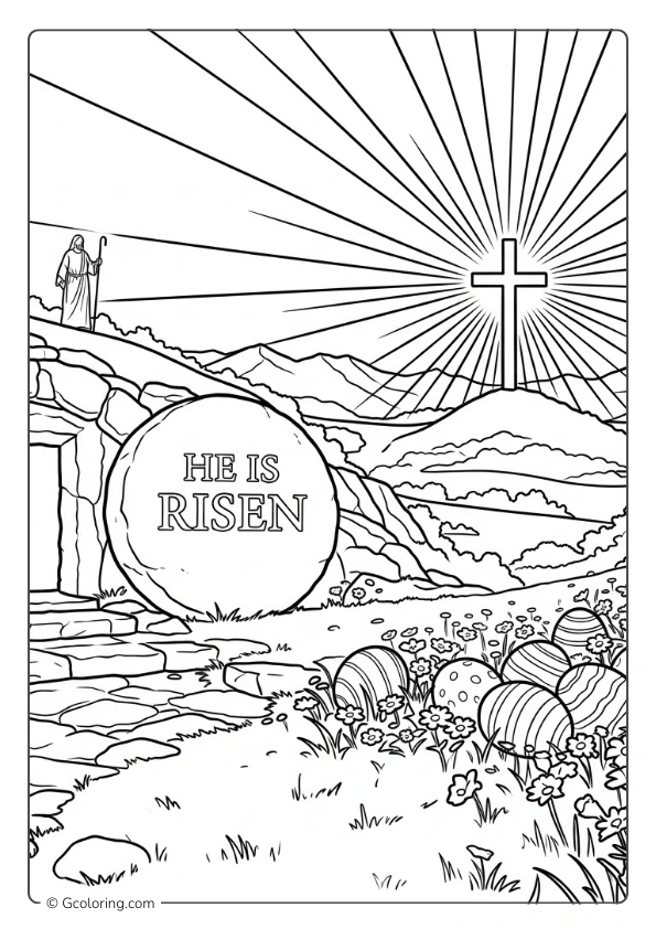 He is Risen with Easter Egg coloring page