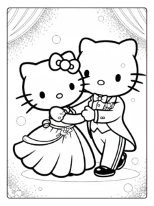 Hello Kitty and Dear Daniel dancing coloring page