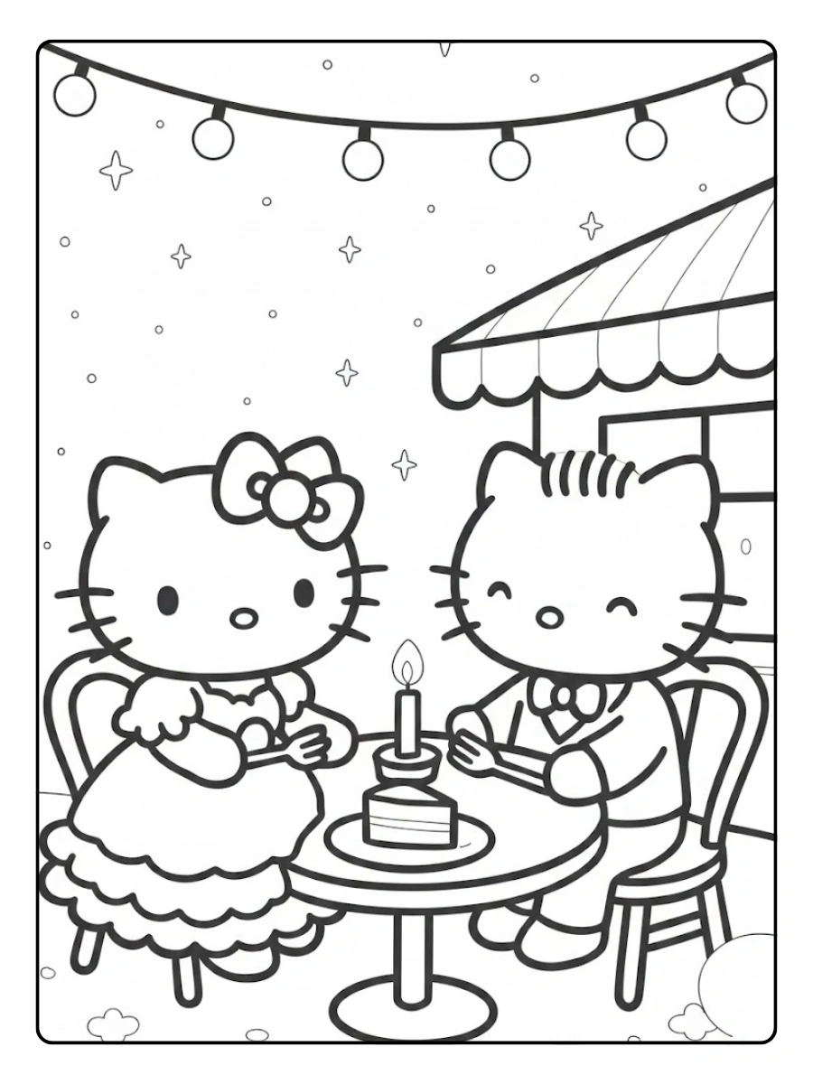 Hello Kitty and Dear Daniel dinner coloring page