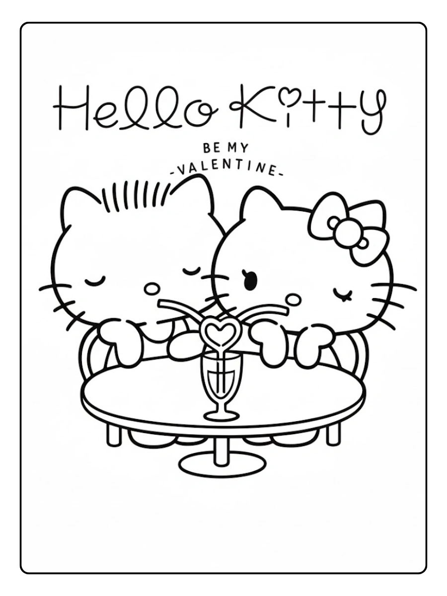 Hello Kitty and Dear Daniel valentine coloring page