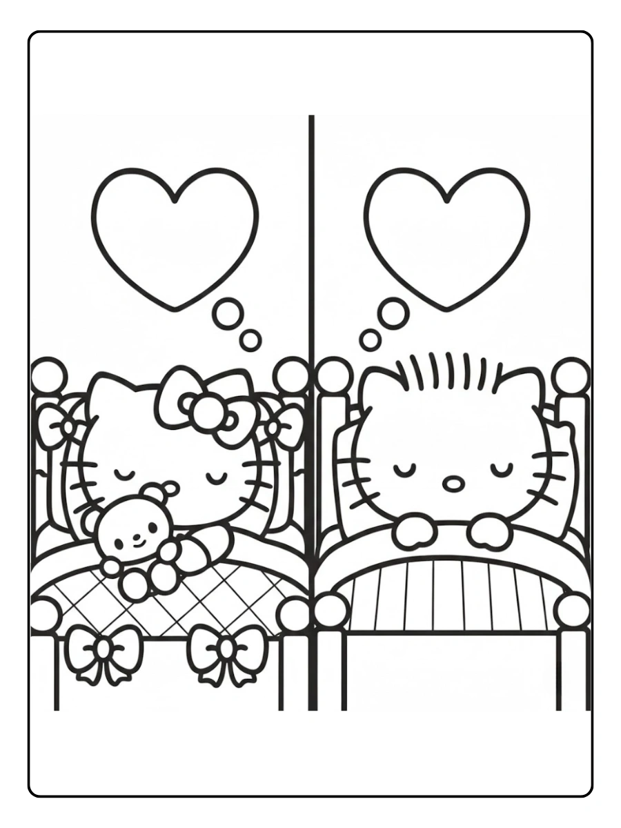 Hello Kitty and boyfriend sleeping coloring page