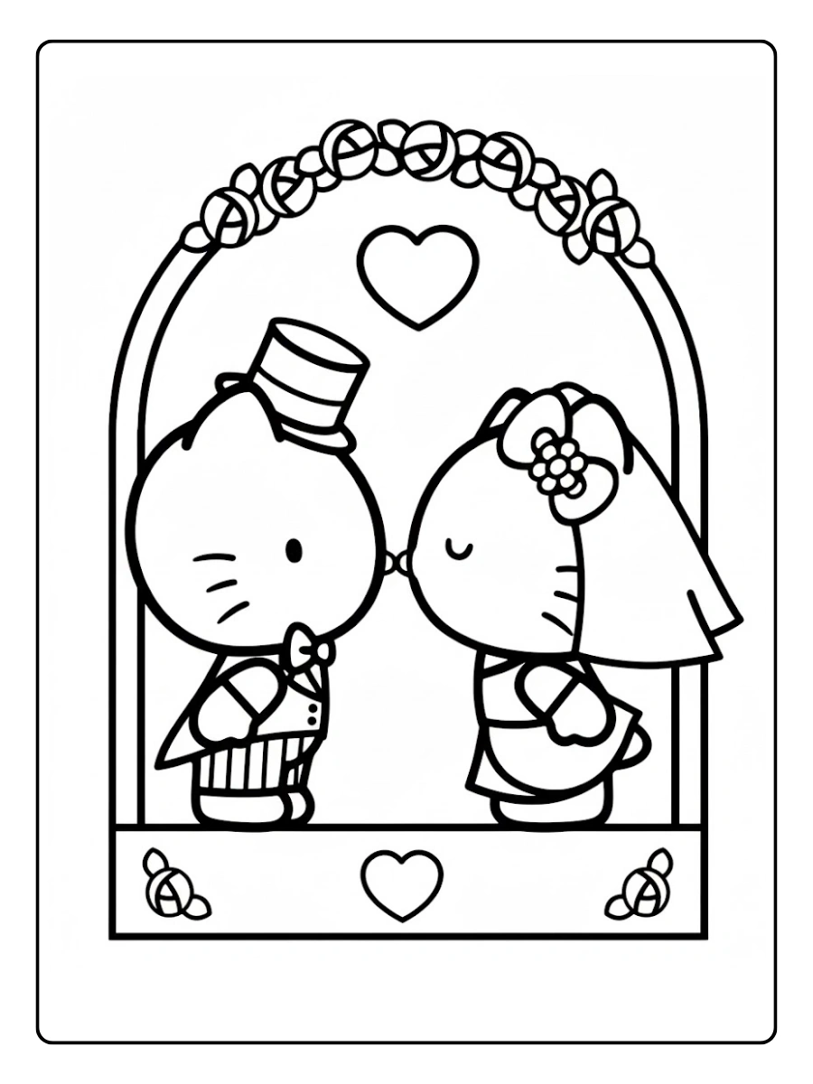 Hello Kitty and boyfriend wedding coloring page
