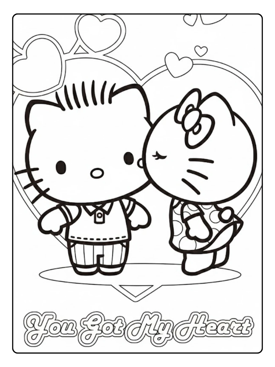 Hello Kitty kissing her boyfriend coloring page