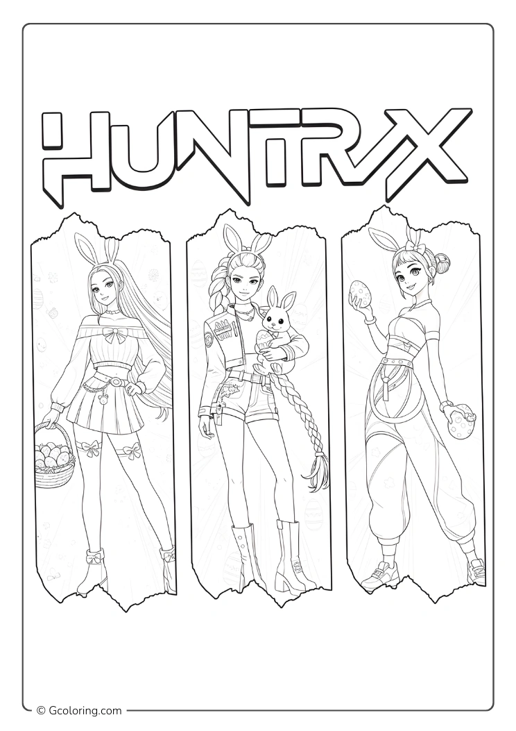 Huntrix Easter coloring page