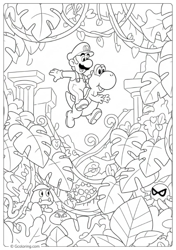 Luigi Riding Yoshi coloring pages