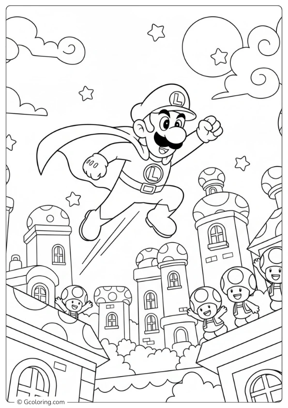 Luigi as a Superhero coloring pages
