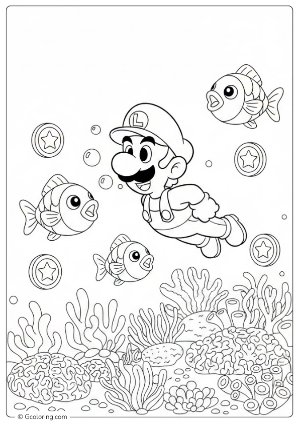 Luigi in an Underwater coloring pages
