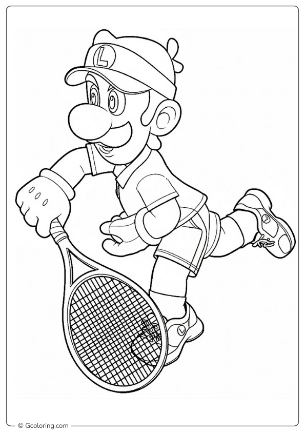Luigi playing tennis coloring pages