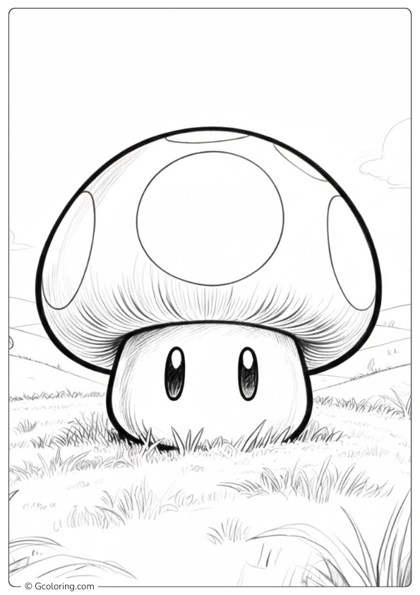 Mario Mushroom sitting in a grassy field Coloring Pages