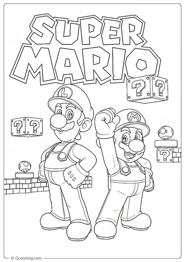 Mario and Luigi stand ready for a new adventure Coloring Pages