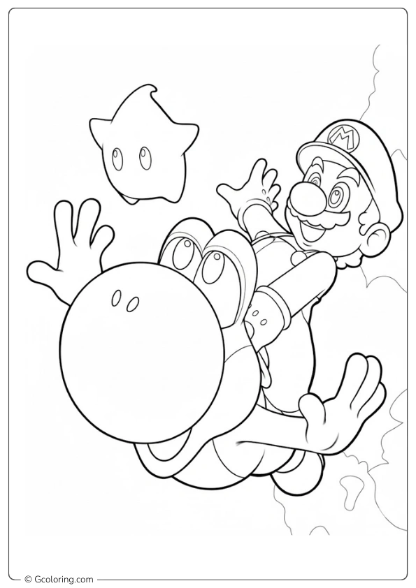 Mario and Yoshi flying together coloring pages