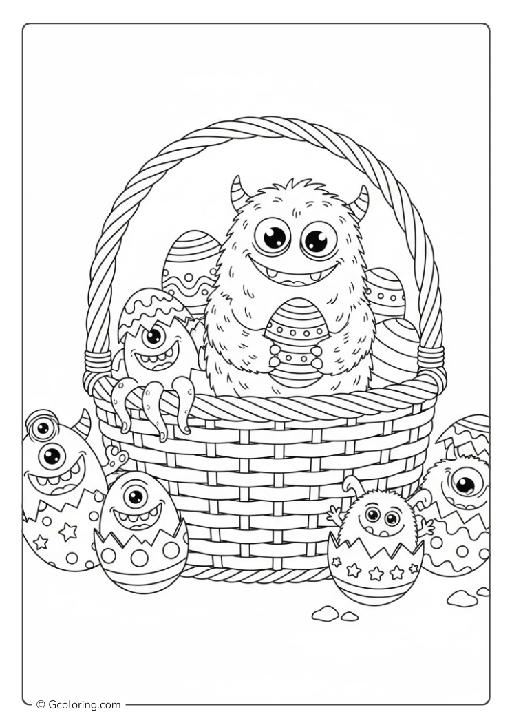 Monster Easter Basket Coloring Pages