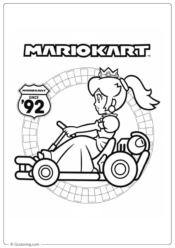 Princess Peach drives her sleek Mario Kart racer Coloring Pages