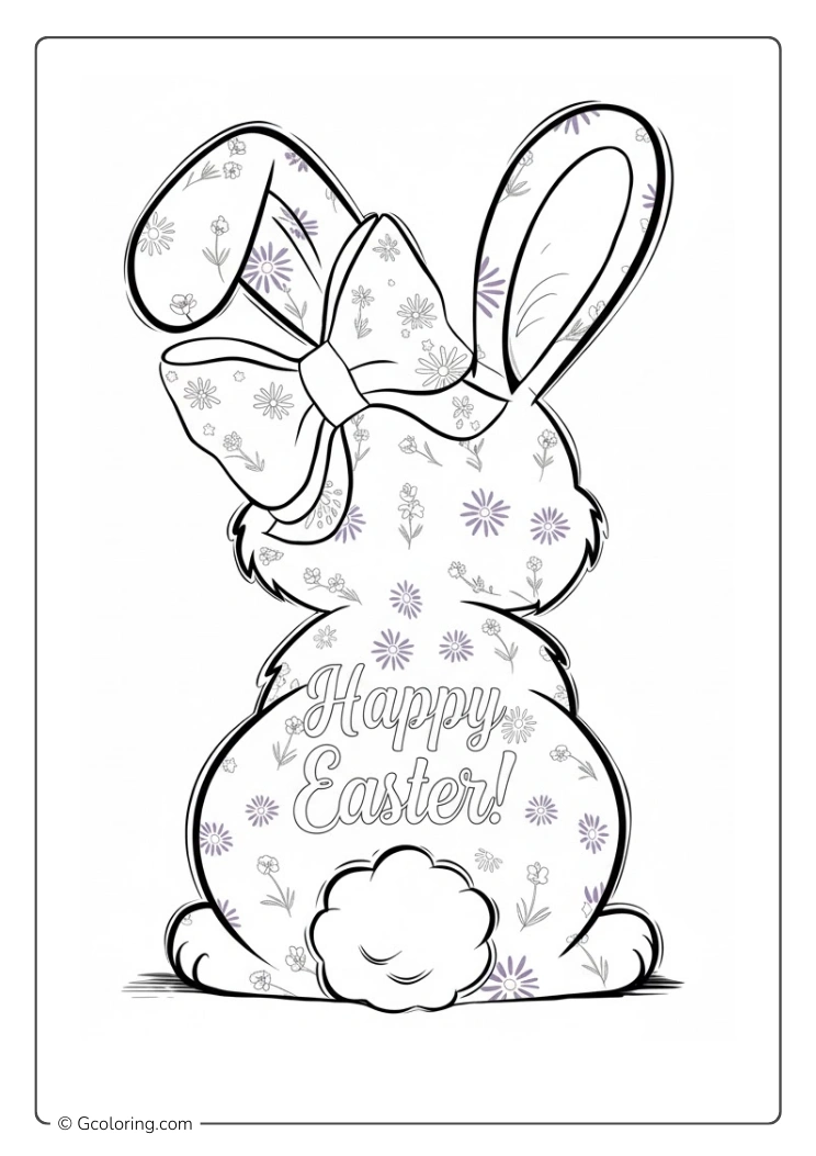 The back view of a floral pattern Easter Bunny coloring page