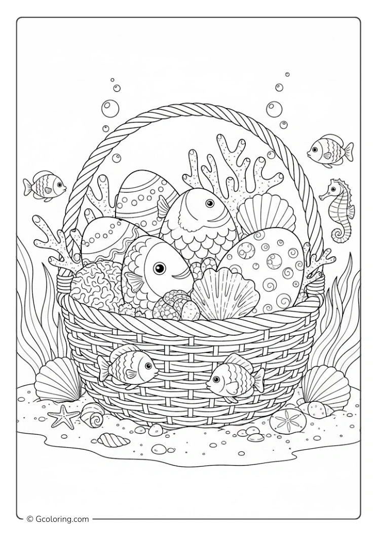 Underwater Easter Basket Coloring Pages