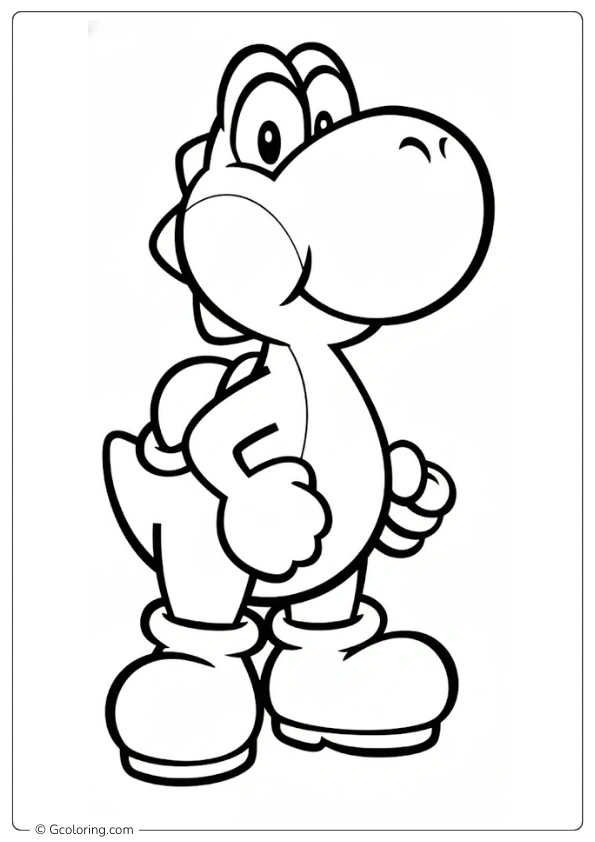 Yoshi is standing still with a smile coloring pages