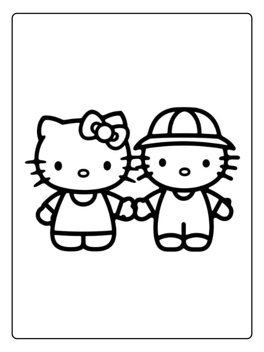 Hello Kitty and Dear Daniel holding hands coloring page