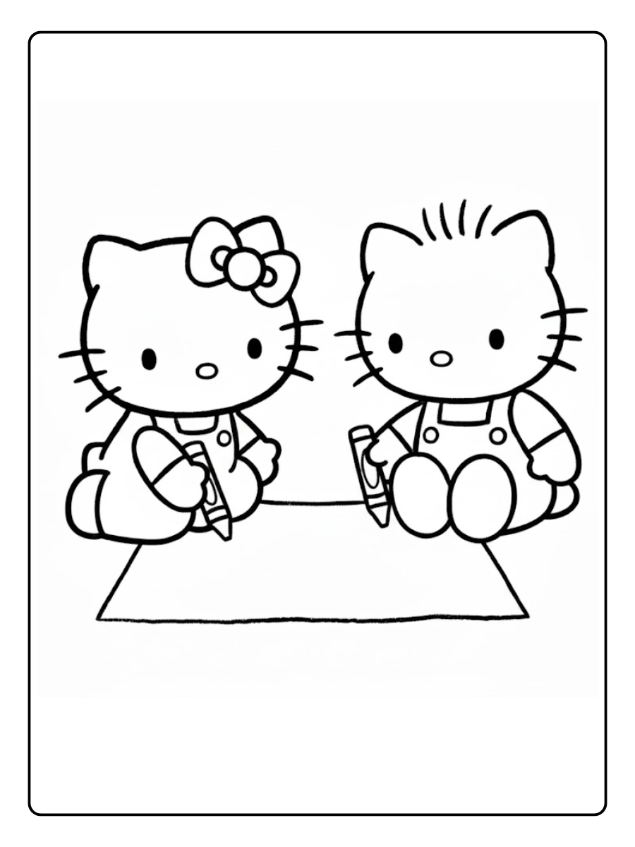 Hello Kitty and boyfriend having a picnic coloring page.