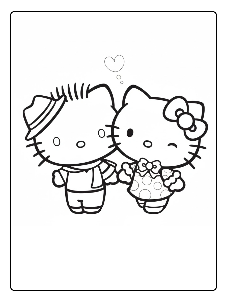 Hello Kitty and Dear Daniel hugging lovingly coloring page