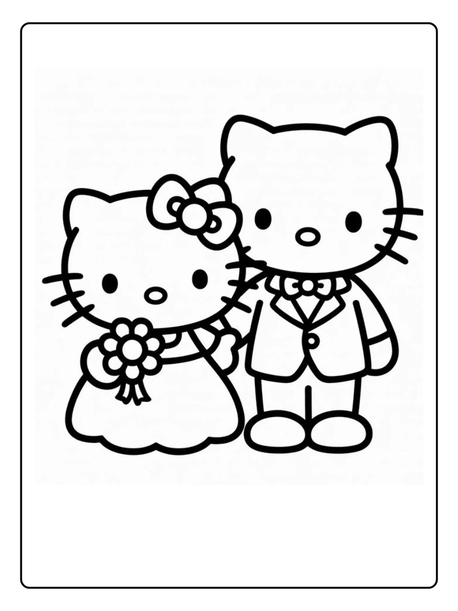 Hello Kitty and boyfriend in wedding outfits coloring page