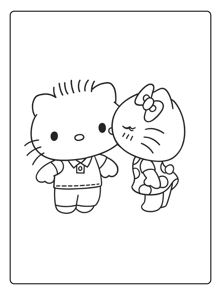 Hello Kitty kissing Dear Daniel on the cheek coloring page.