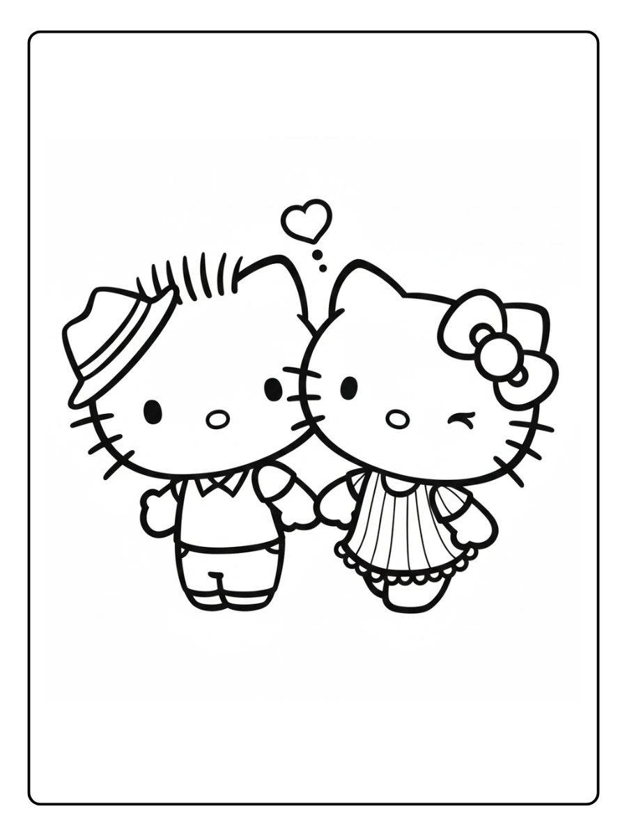 Hello Kitty and Dear Daniel wearing hats coloring page.