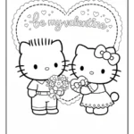 Hello Kitty and boyfriend Valentine's Day coloring page.