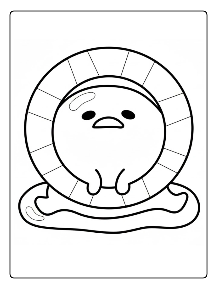 Gudetama relaxing inside a citrus slice ring coloring page.