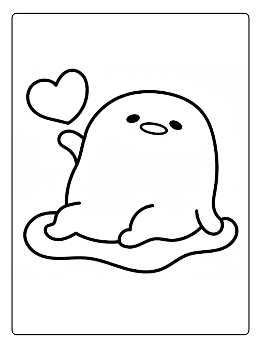 Gudetama waving with a single floating heart coloring page.