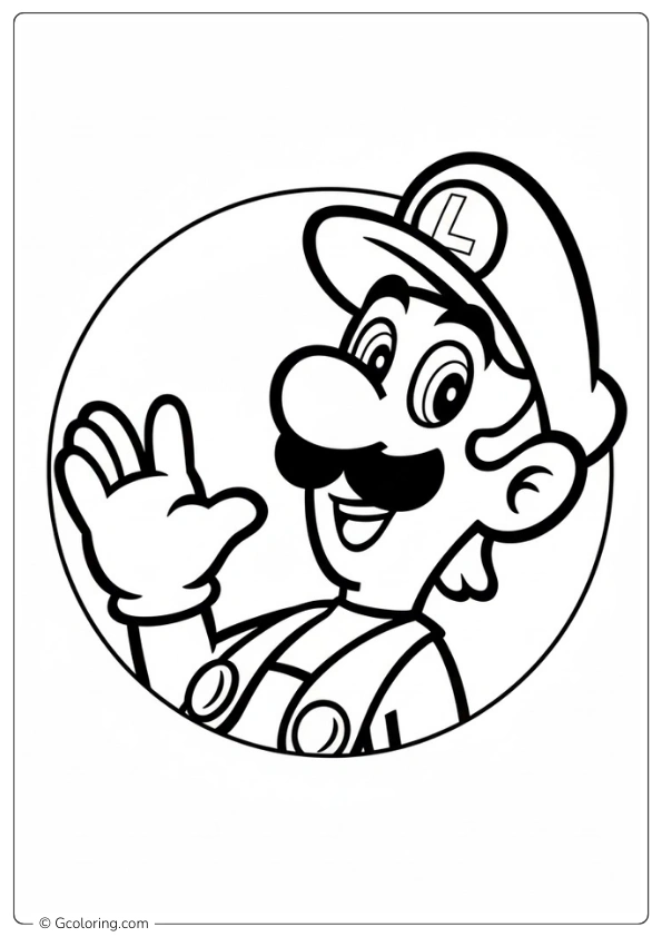 happy Luigi waving his hand coloring pages
