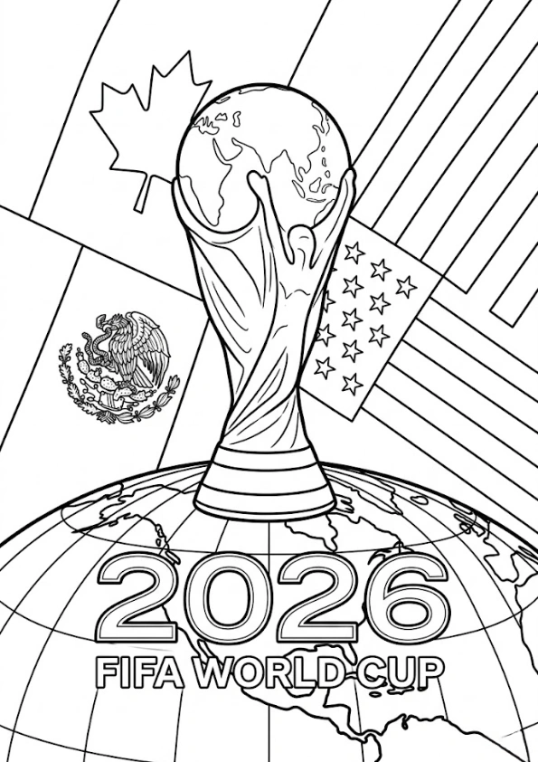 2026 World Cup trophy on globe coloring page (2)
